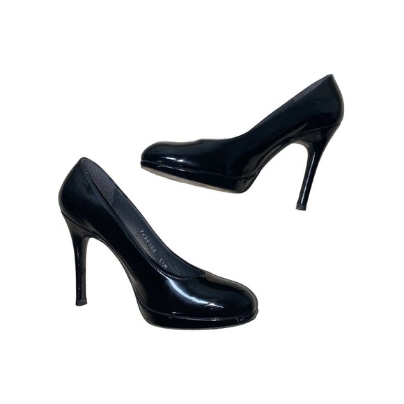 Stuart Weitzman Black Patent Leather Round Toe Pumps Heels Size 5.5 - Picture 3 of 12